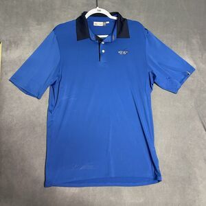 Kjus Golf Polo Shirt Men M /50 Short Sleeve Blue Solid Stretch Outdoors UPF 50+‎
